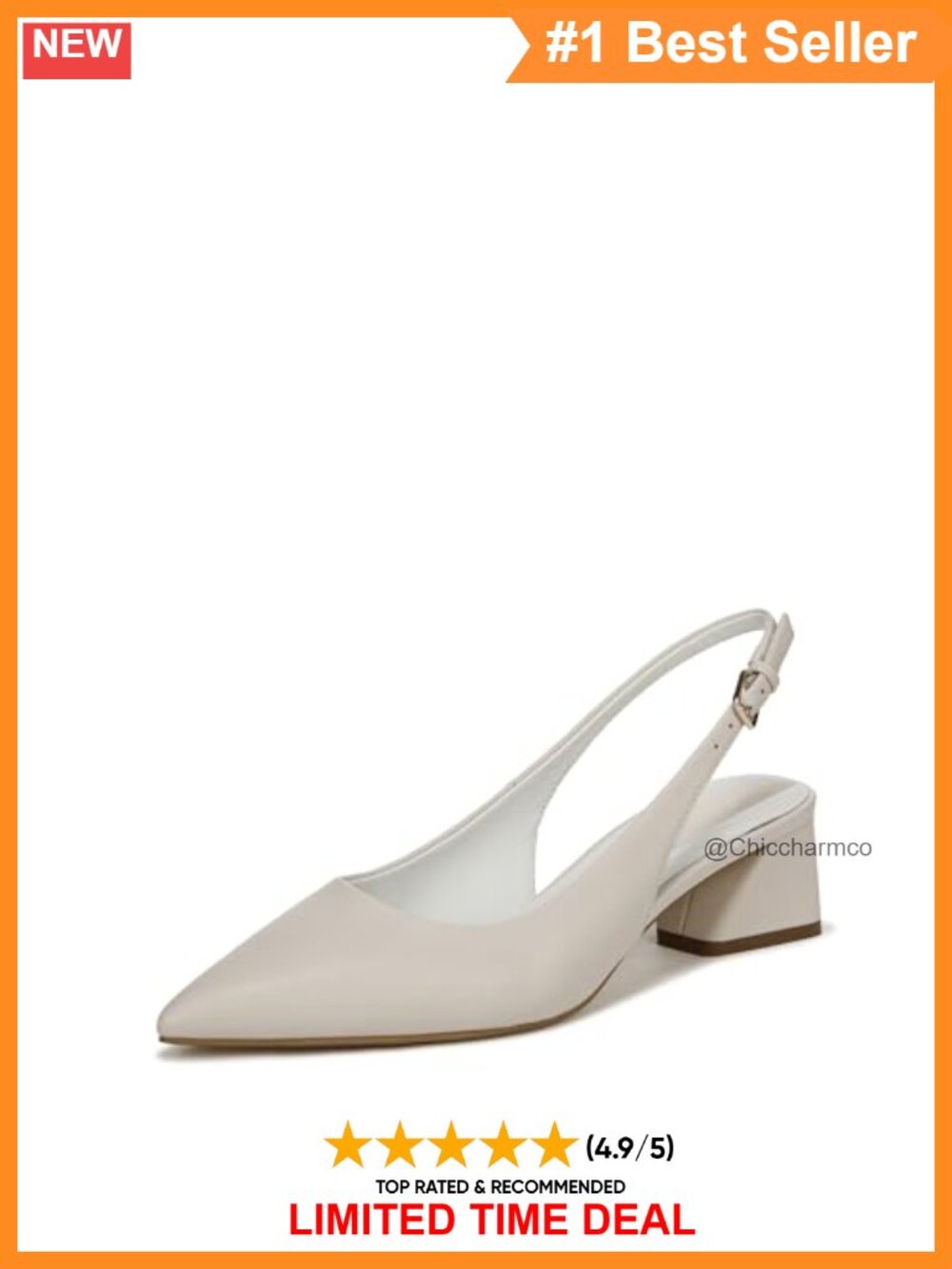 Slingback Pump Pointed Toe Block Heel Adjustable Buckle